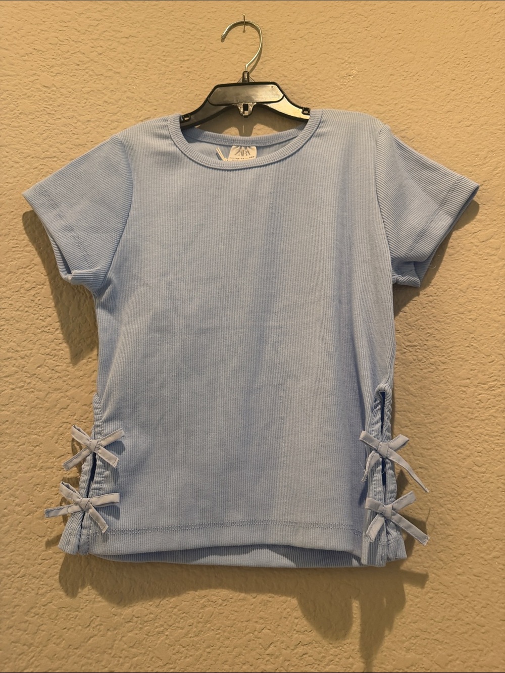 Zara Light Blue Short Sleeve Top with Side Ribbon Bows